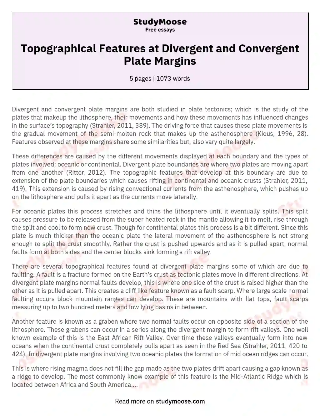 Topographical Features at Divergent and Convergent Plate Margins essay