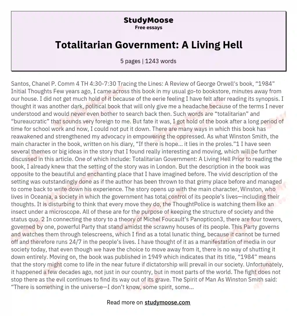 Totalitarian Government: A Living Hell essay