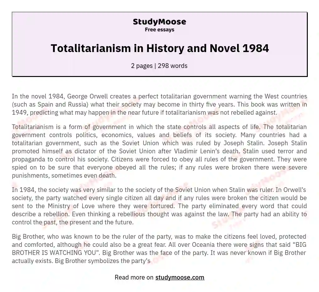 Totalitarianism in History and Novel 1984 essay