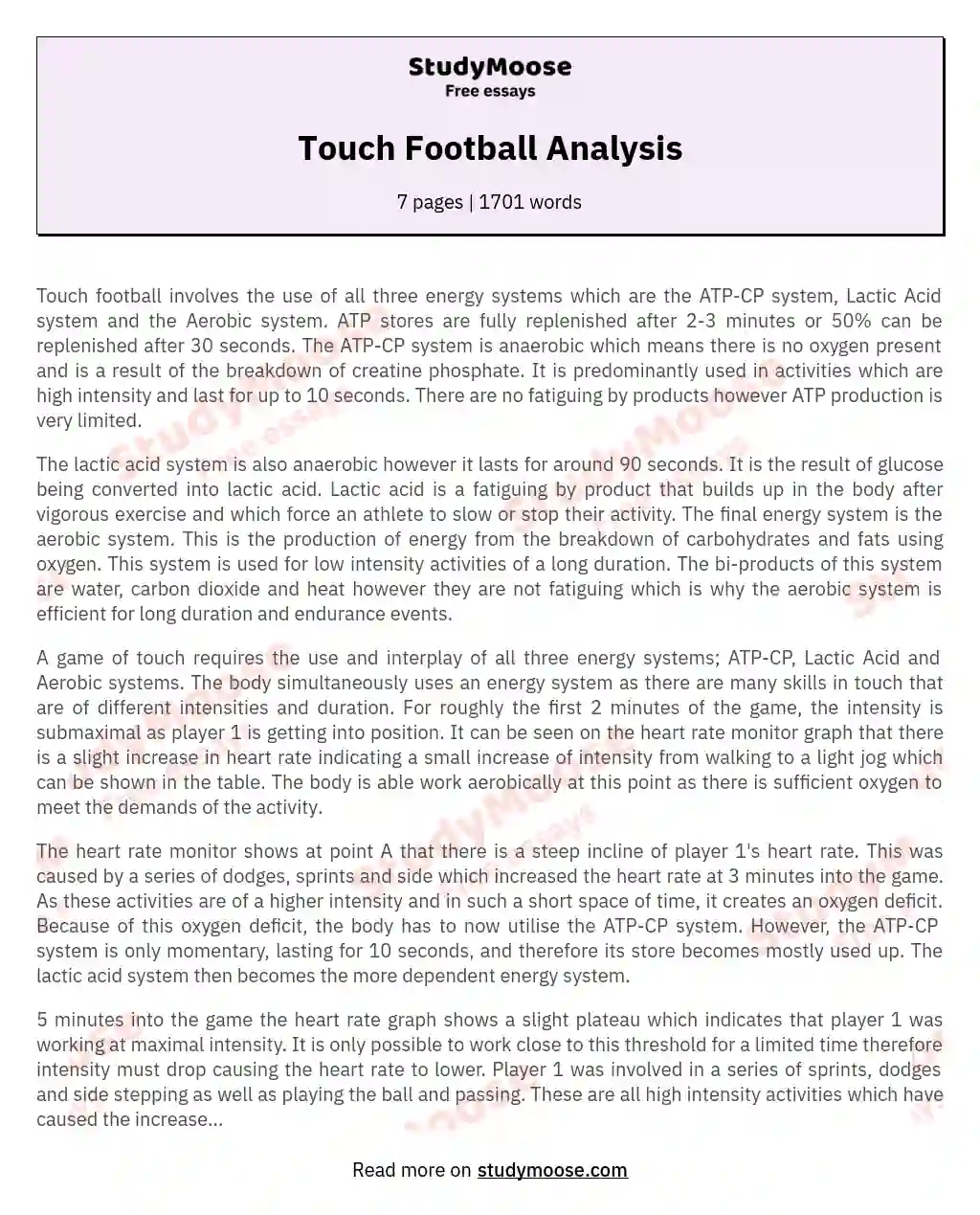 Touch Football Analysis essay