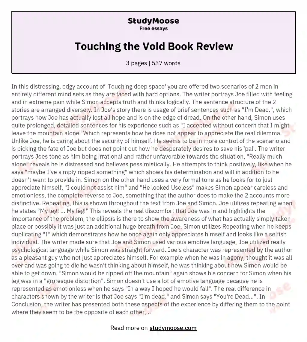 Touching the Void Book Review