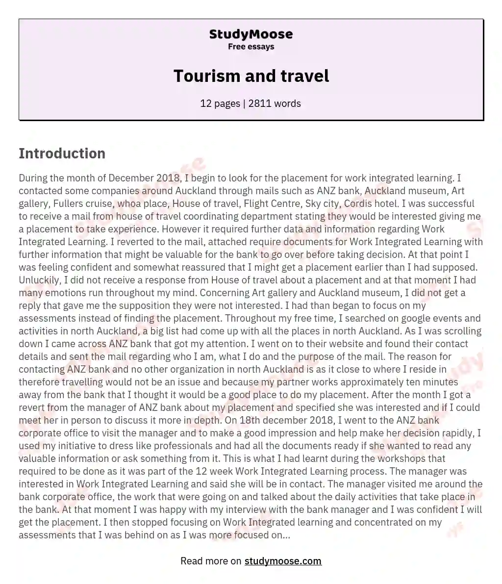 Tourism and travel essay