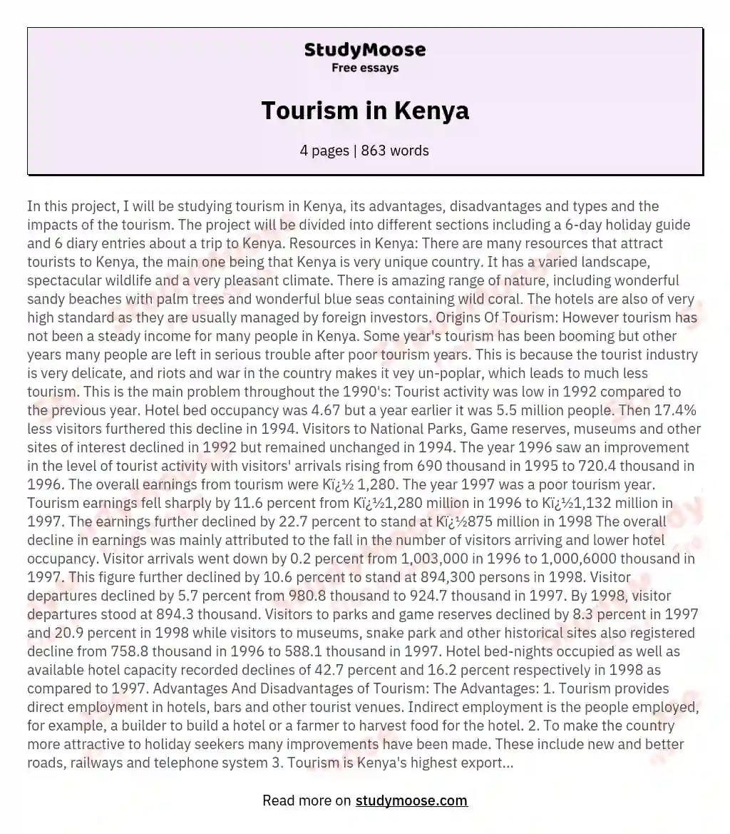 essay about wildlife and tourism in kenya