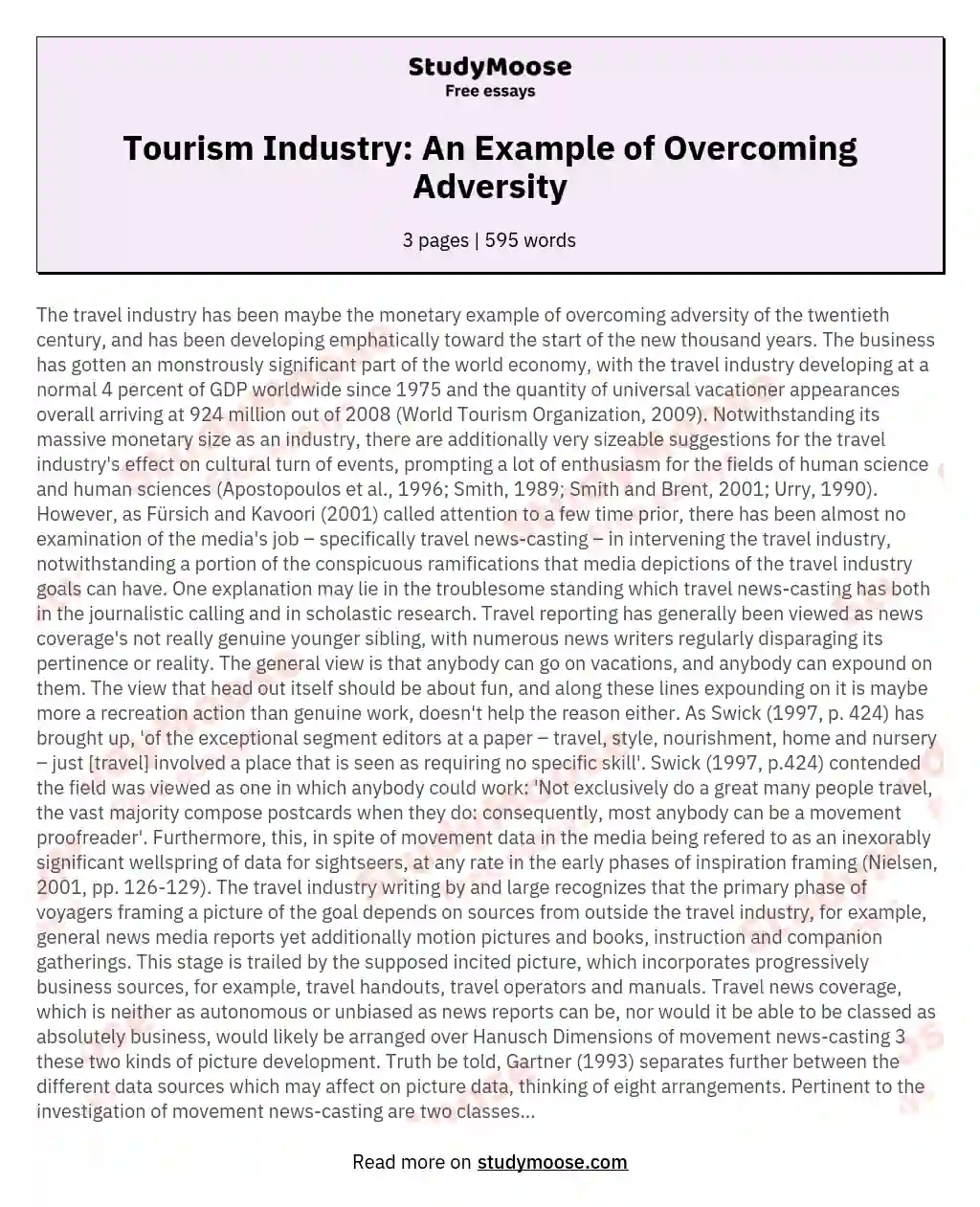 Tourism Industry: An Example of Overcoming Adversity essay