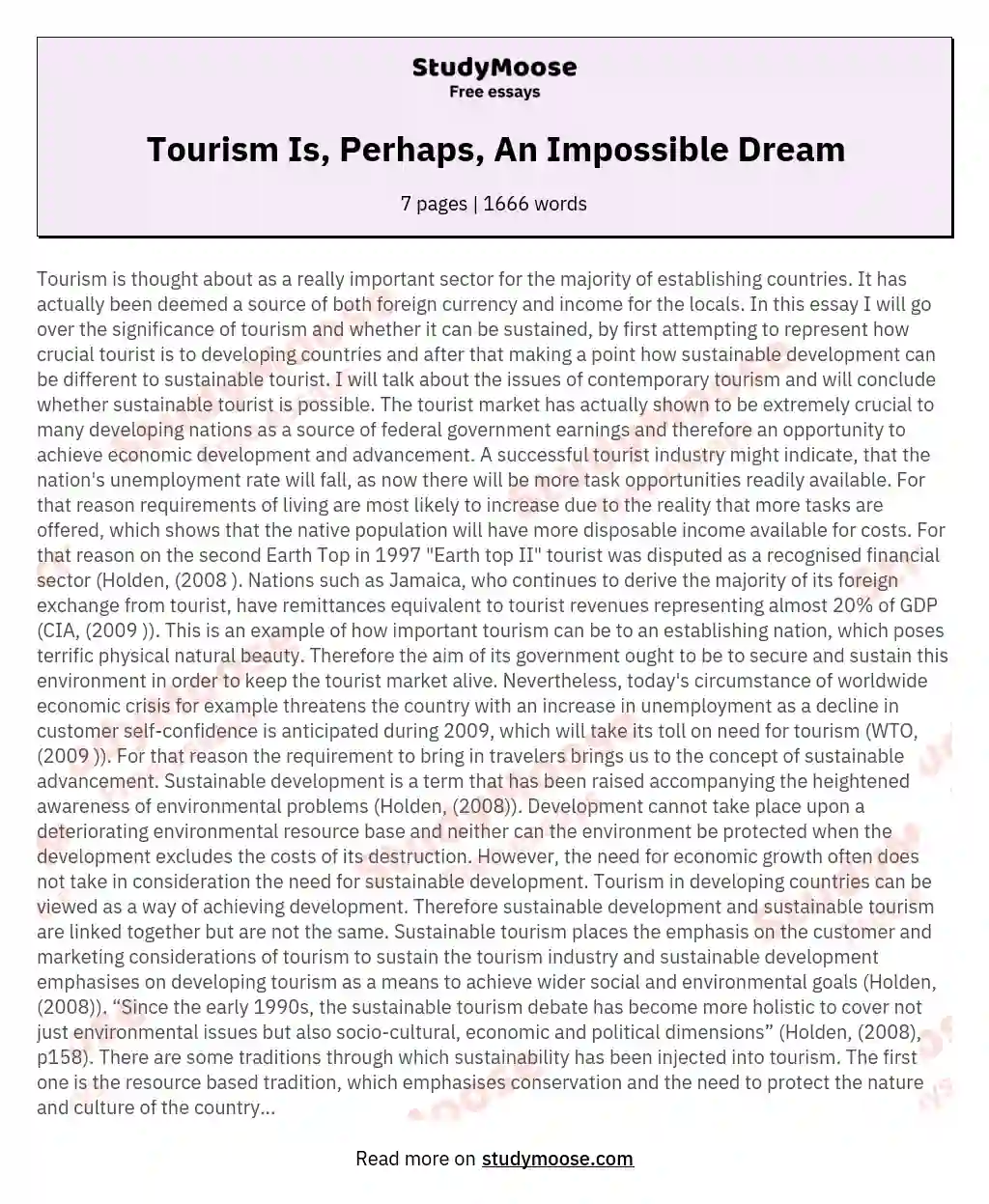 Tourism Is, Perhaps, An Impossible Dream