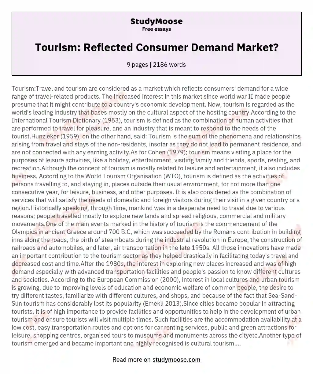 Tourism: Reflected Consumer Demand Market?