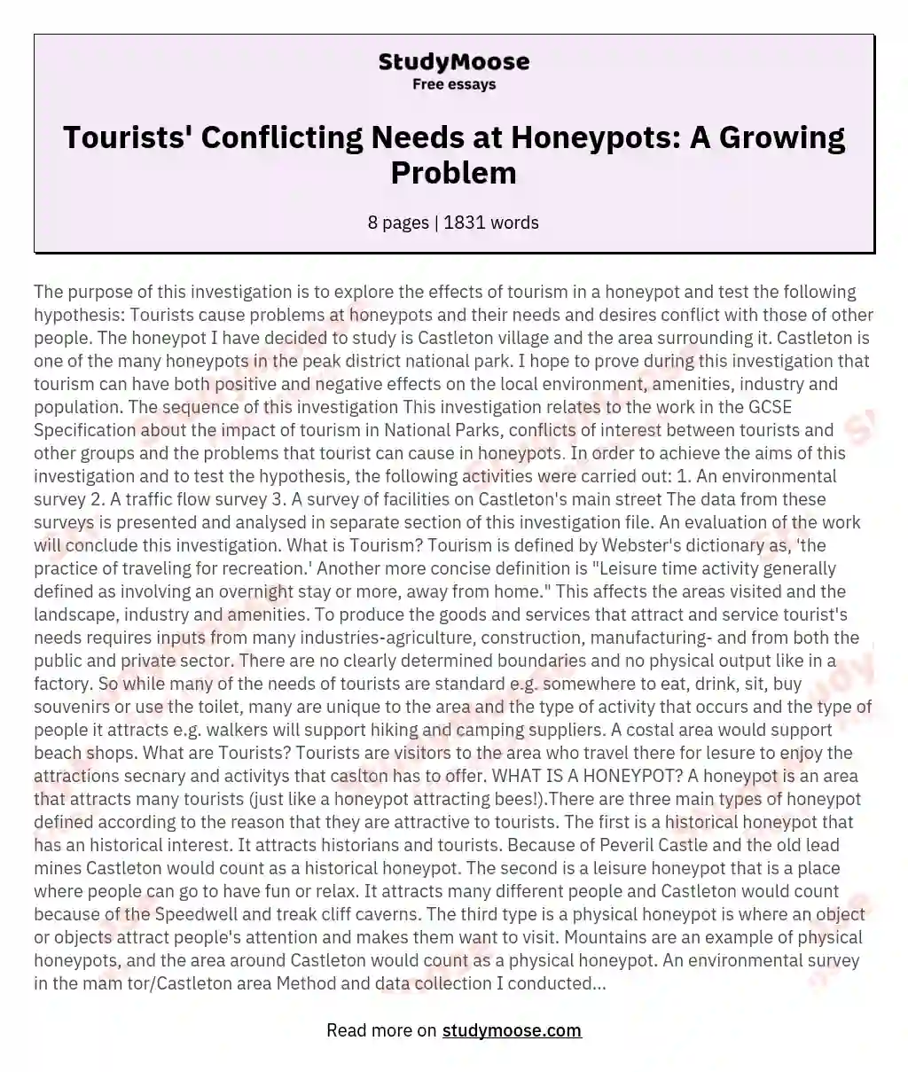 Tourists' Conflicting Needs at Honeypots: A Growing Problem essay