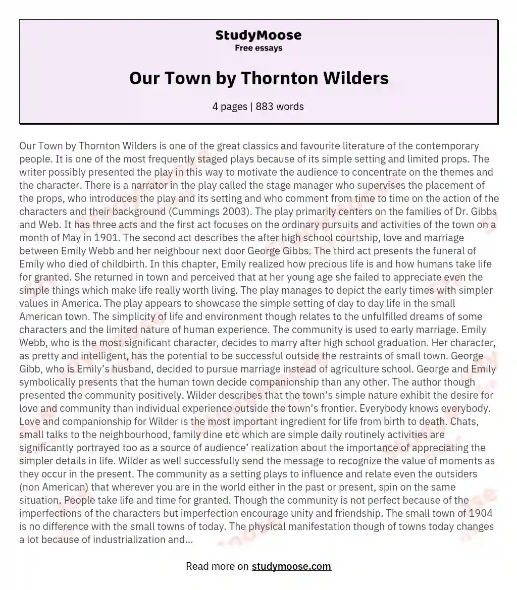 Our Town by Thornton Wilders essay