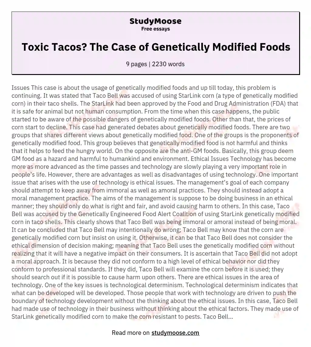 Toxic Tacos? The Case of Genetically Modified Foods