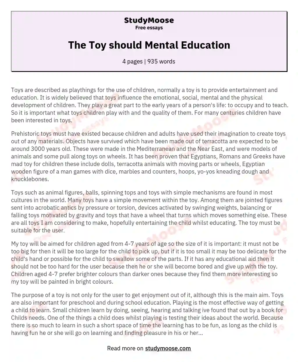 The Toy should Mental Education essay