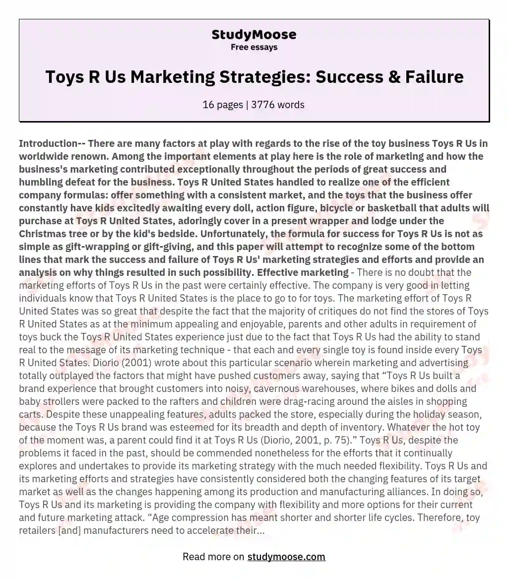 Toys R Us Marketing Strategies: Success &amp; Failure essay