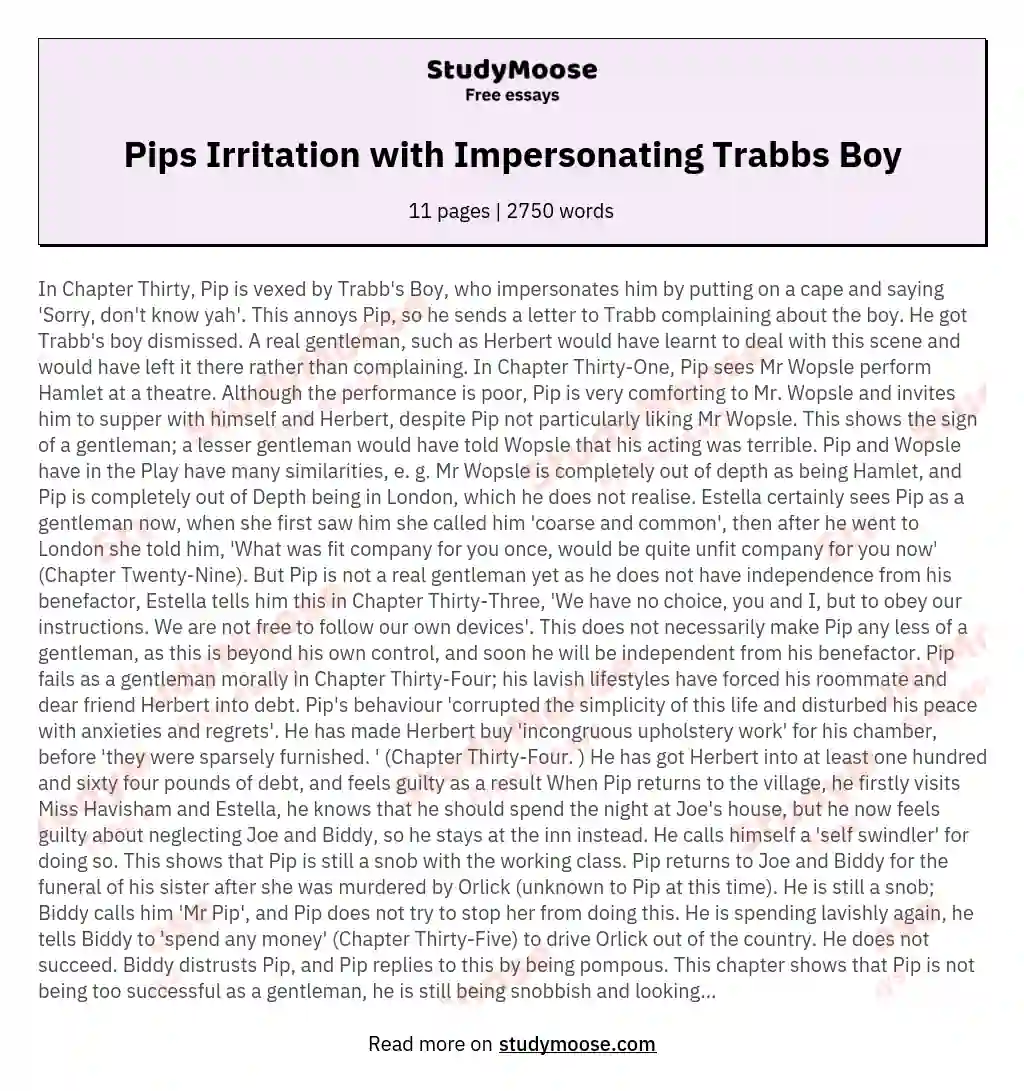 Pips Irritation with Impersonating Trabbs Boy essay