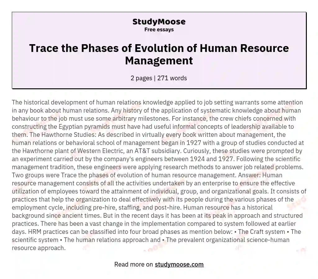 Trace the Phases of Evolution of Human Resource Management