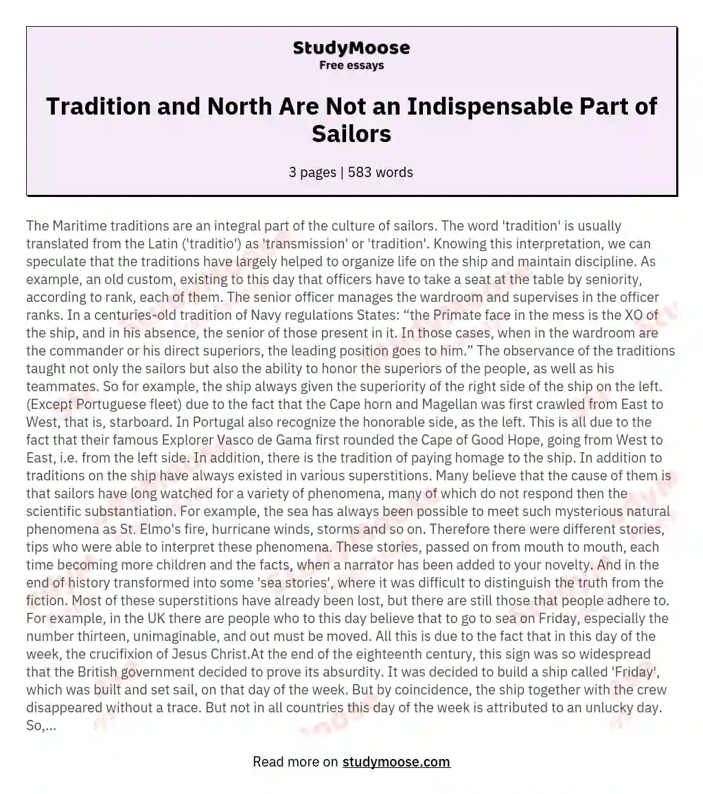 Tradition and North Are Not an Indispensable Part of Sailors essay