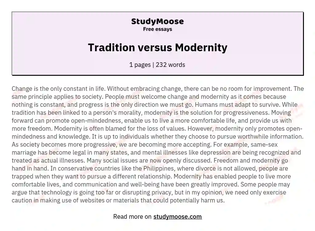 Tradition versus Modernity essay