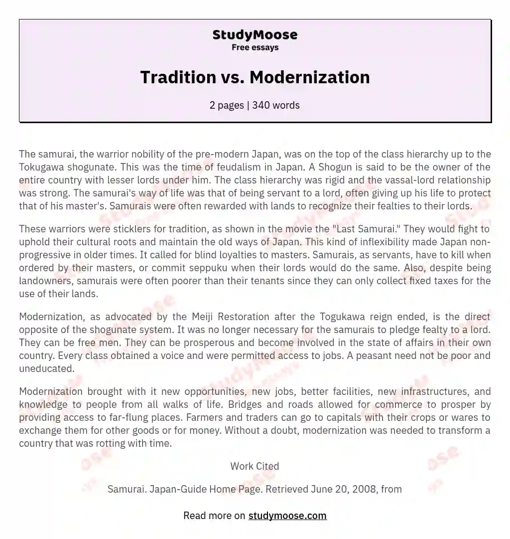 Tradition vs. Modernization essay