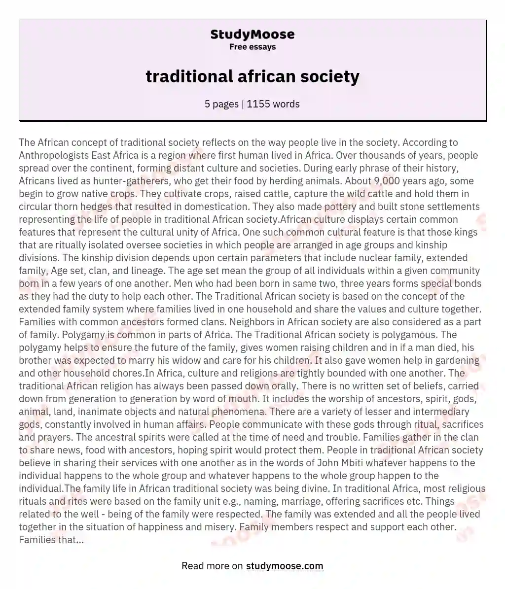 traditional african society essay