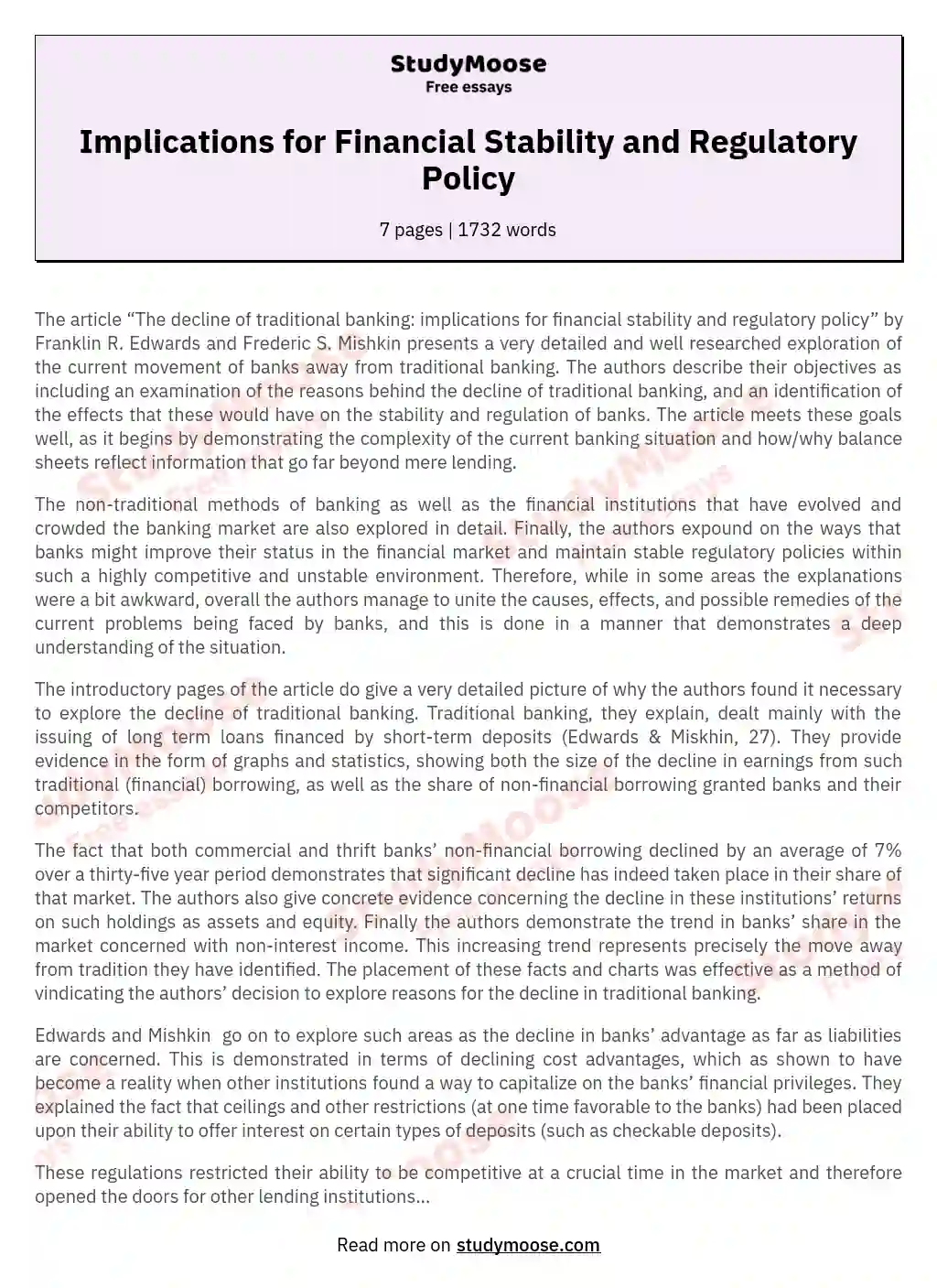 Implications for Financial Stability and Regulatory Policy essay
