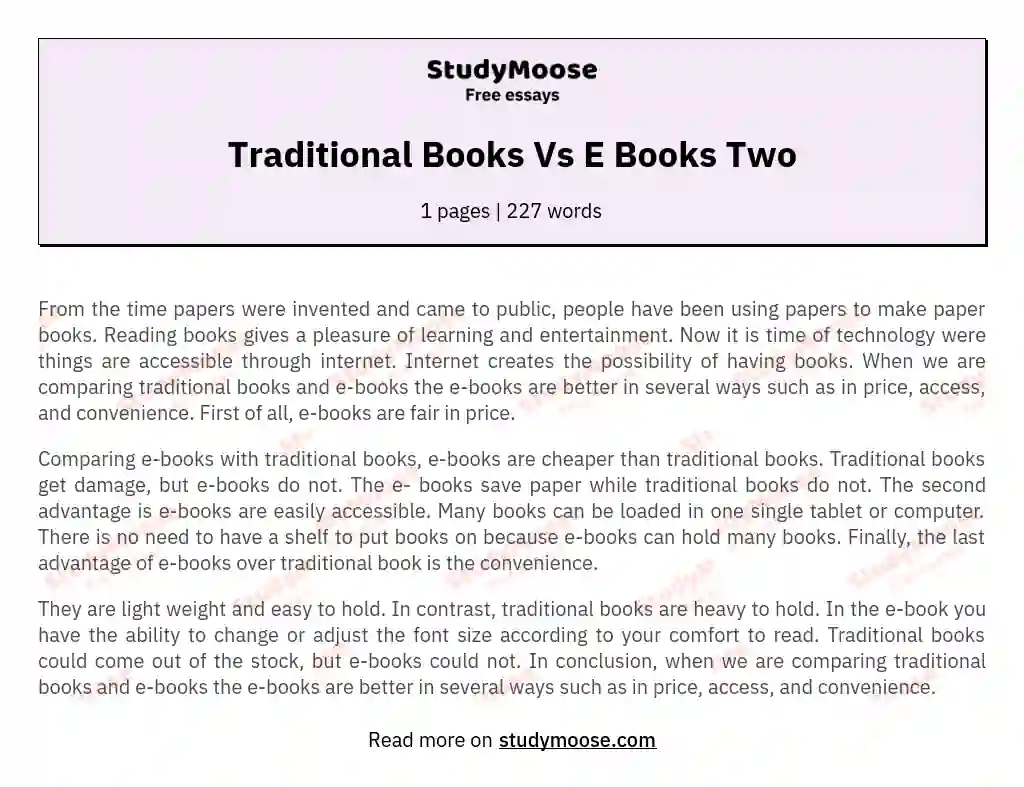 Traditional Books Vs E Books Two