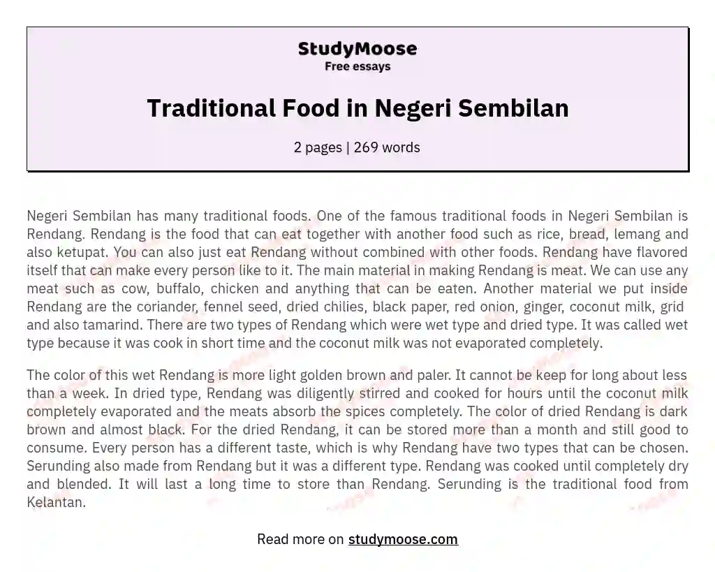 Traditional Food in Negeri Sembilan essay