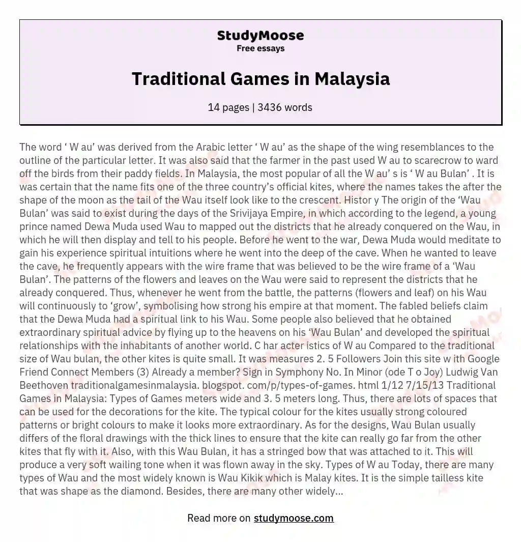 Traditional Games in Malaysia essay