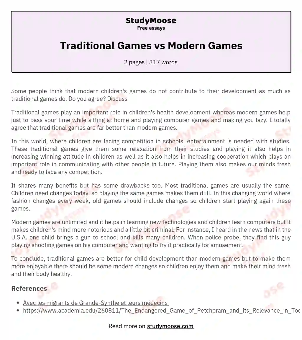 traditional games vs online games essay brainly