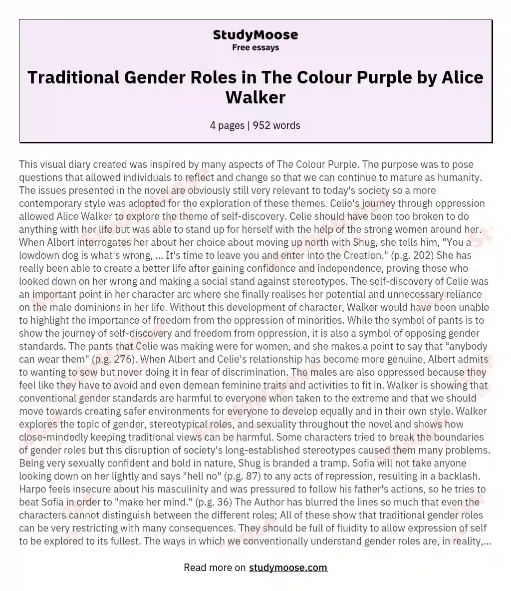 Traditional Gender Roles in The Colour Purple by Alice Walker