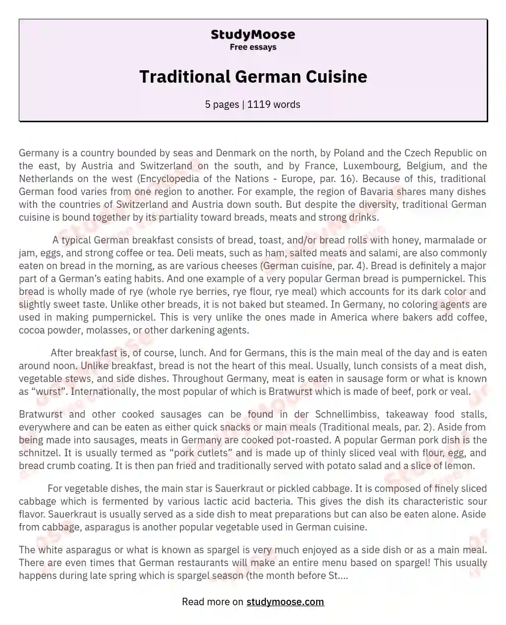 Traditional German Cuisine essay