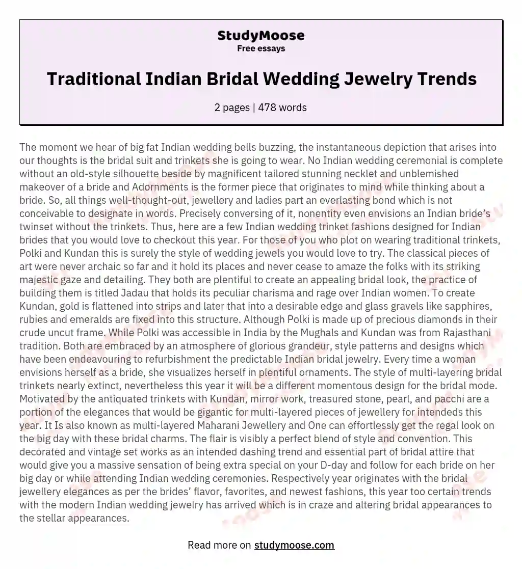 Traditional Indian Bridal Wedding Jewelry Trends essay