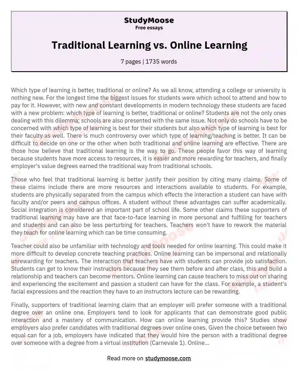 Traditional Learning vs. Online Learning