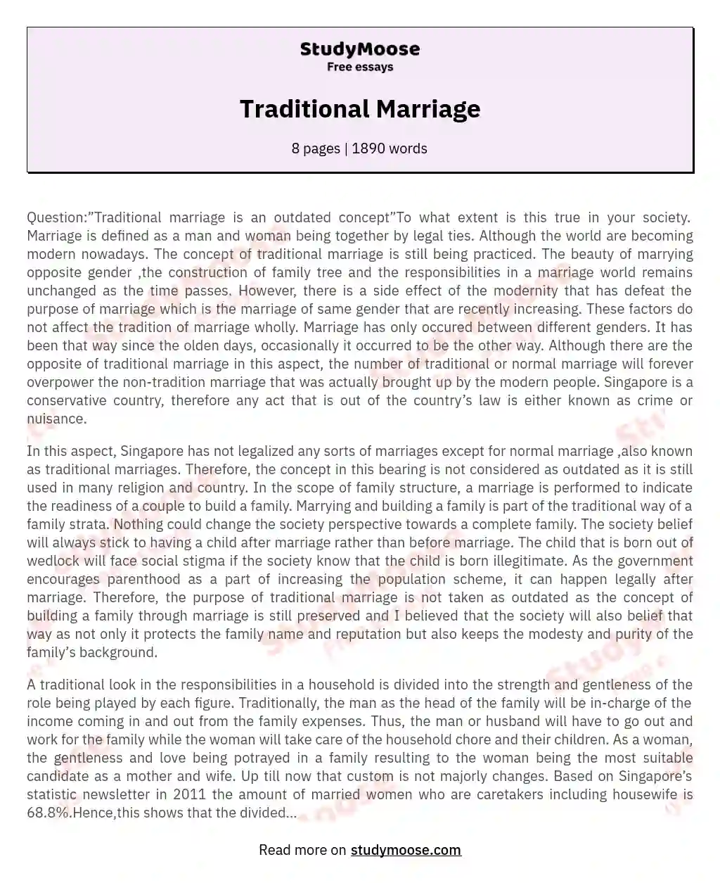 Traditional Marriage essay