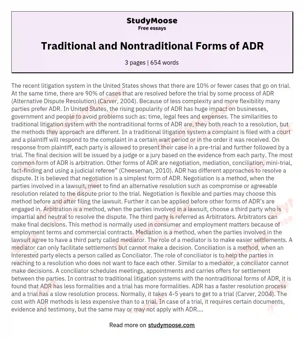 Traditional and Nontraditional Forms of ADR