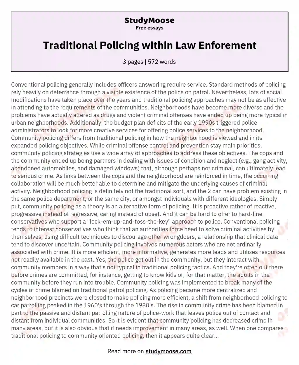 Traditional Policing within Law Enforement essay
