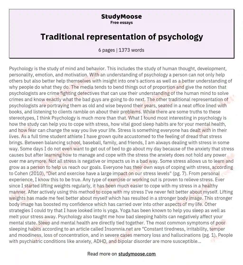 Traditional representation of psychology essay
