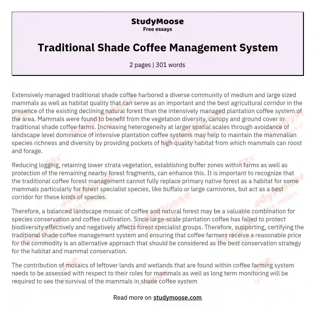 Traditional Shade Coffee Management System essay