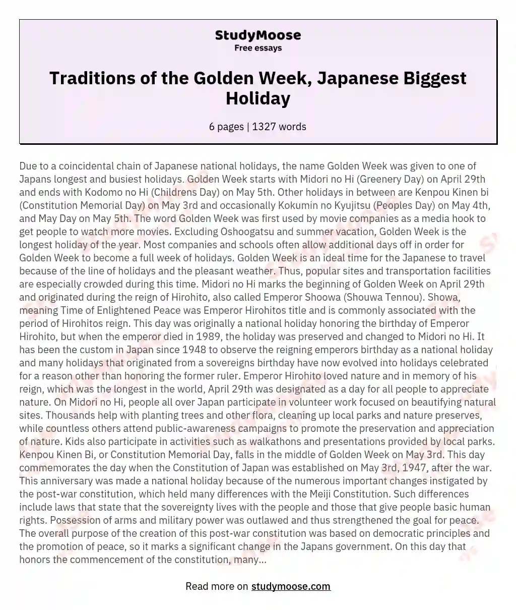Traditions of the Golden Week, Japanese Biggest Holiday essay
