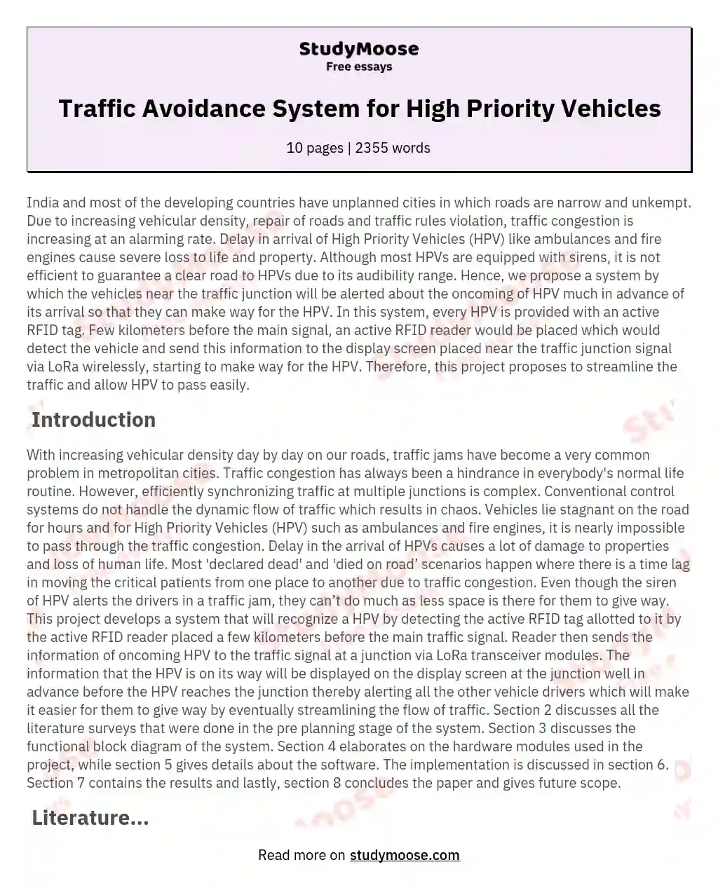 Traffic Avoidance System for High Priority Vehicles essay