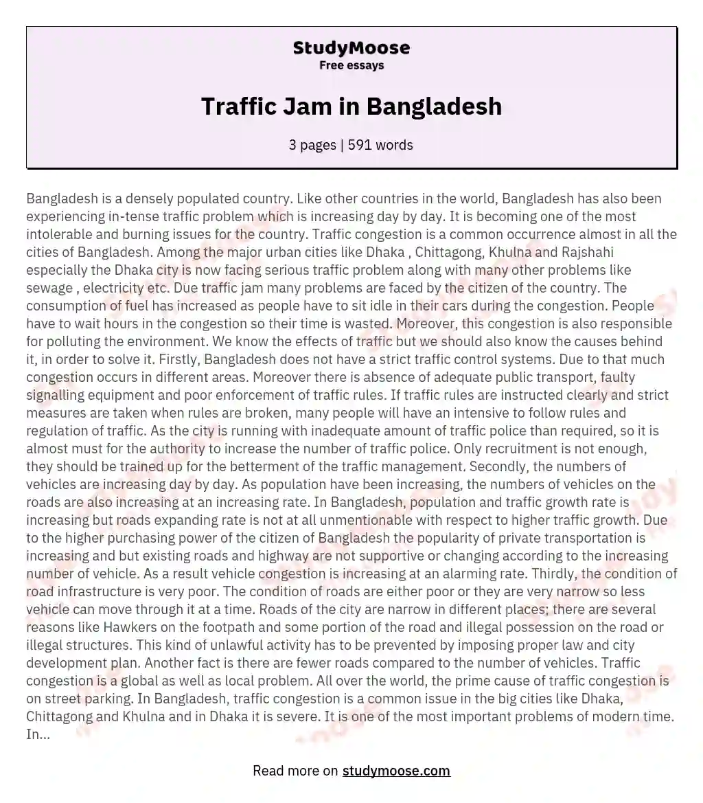 traffic jam in bangladesh paragraph