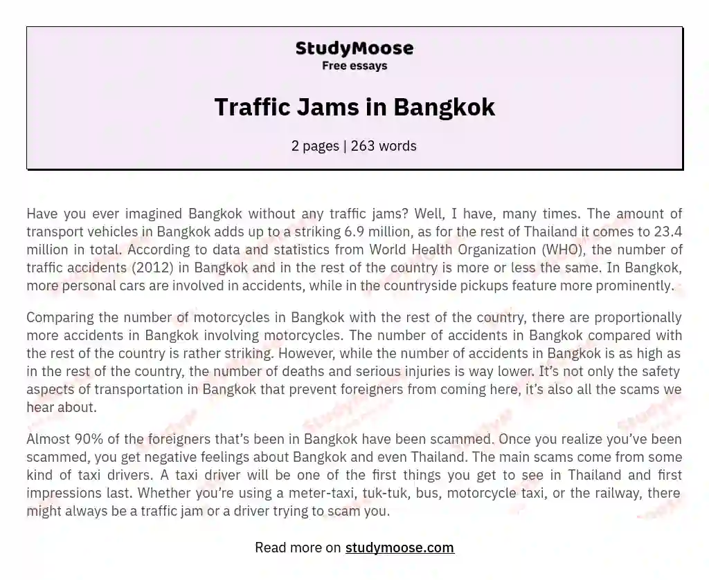 Traffic Jams in Bangkok essay