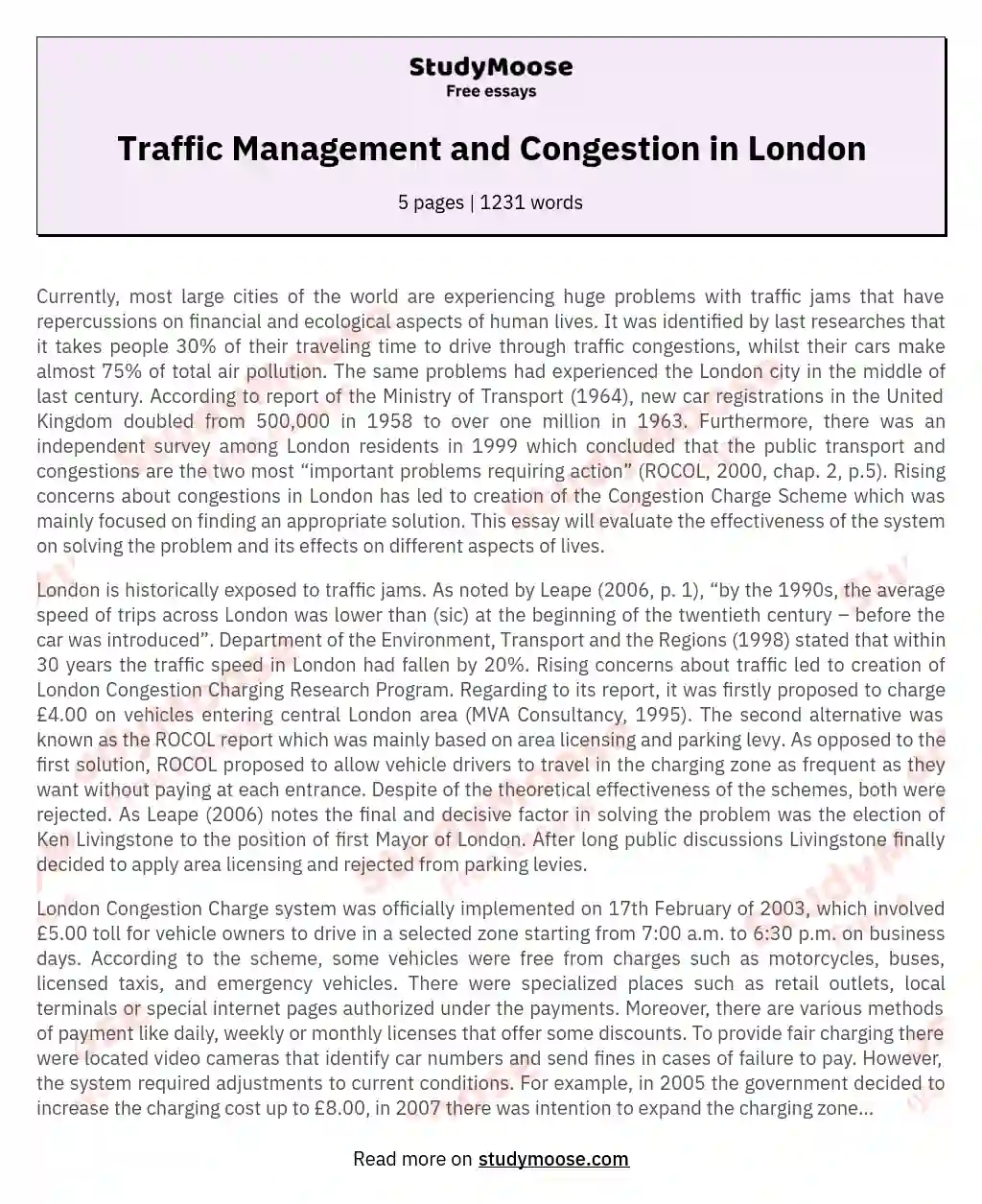 Traffic Management and Congestion in London