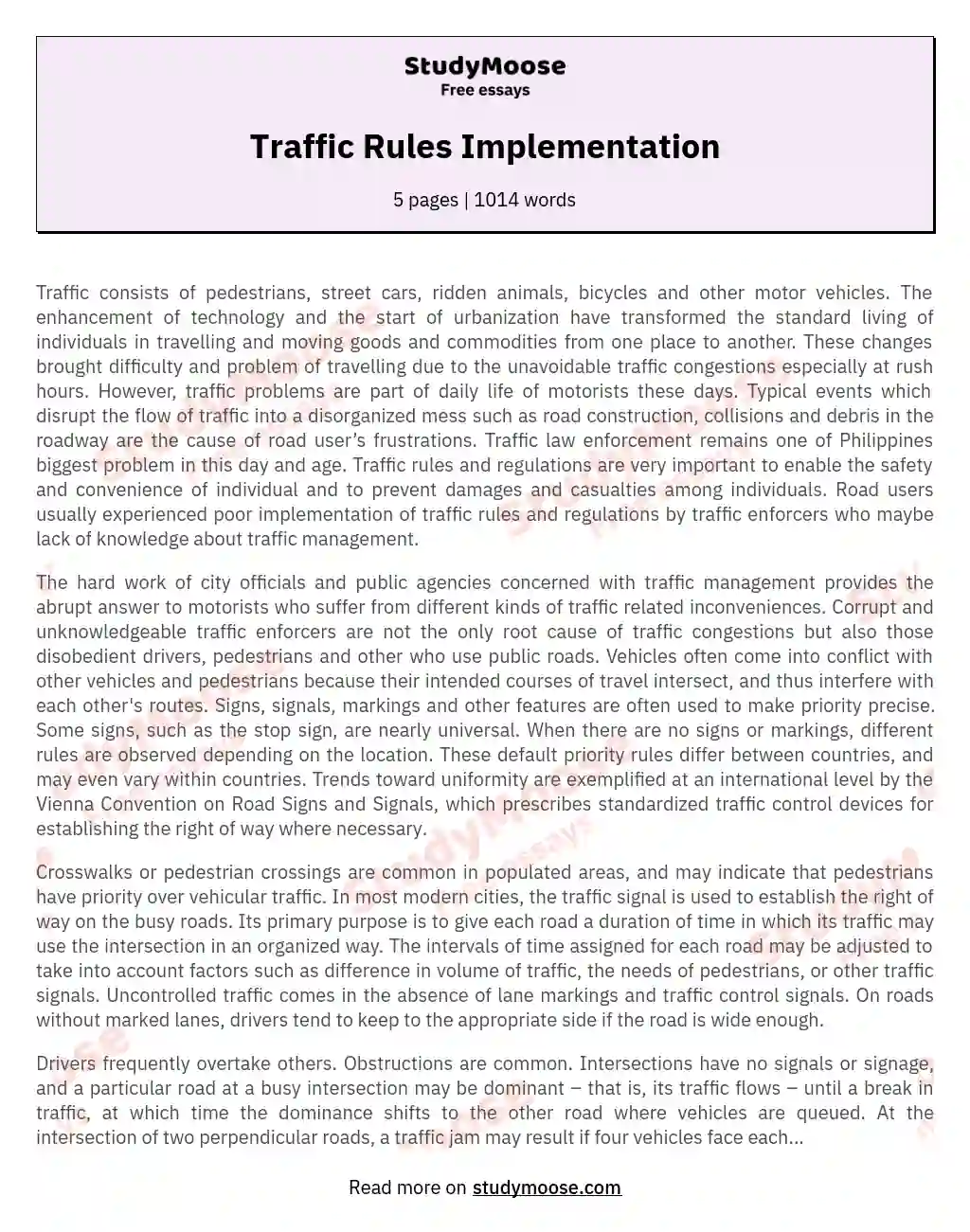 Traffic Rules Implementation essay