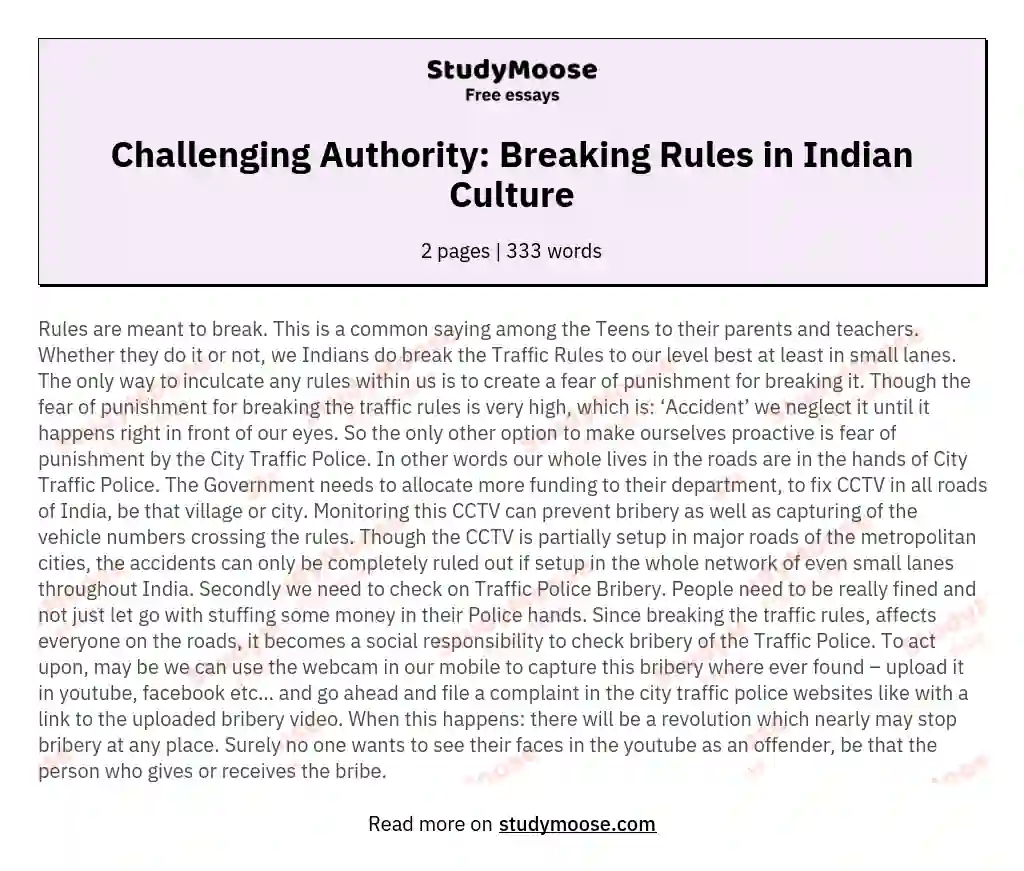 Challenging Authority: Breaking Rules in Indian Culture essay