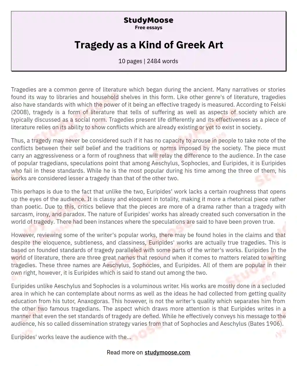Tragedy as a Kind of Greek Art essay