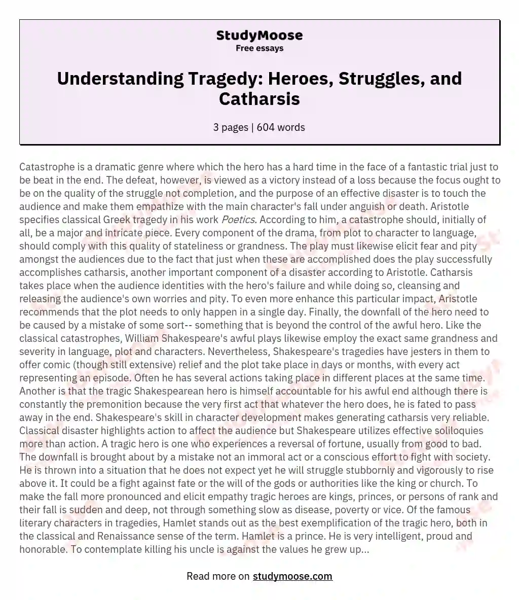 Understanding Tragedy: Heroes, Struggles, and Catharsis essay