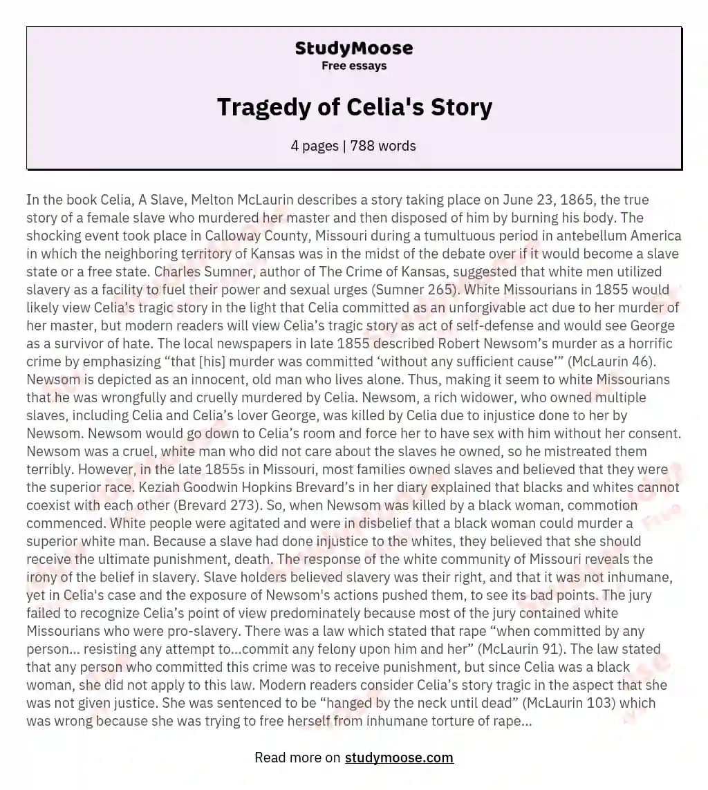 Tragedy of Celia's Story essay