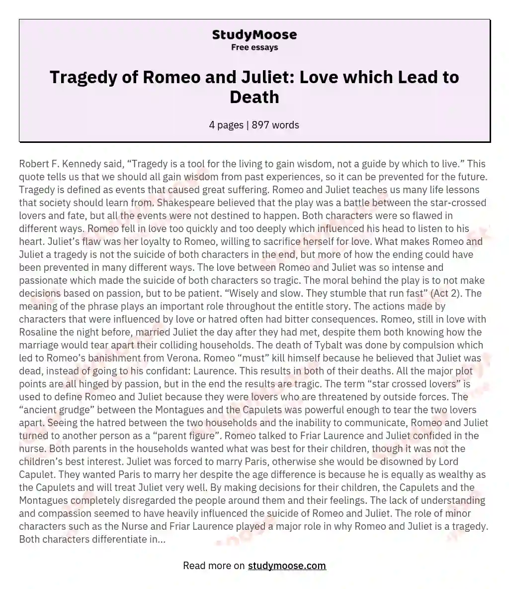 romeo and juliet tragic flaw essay