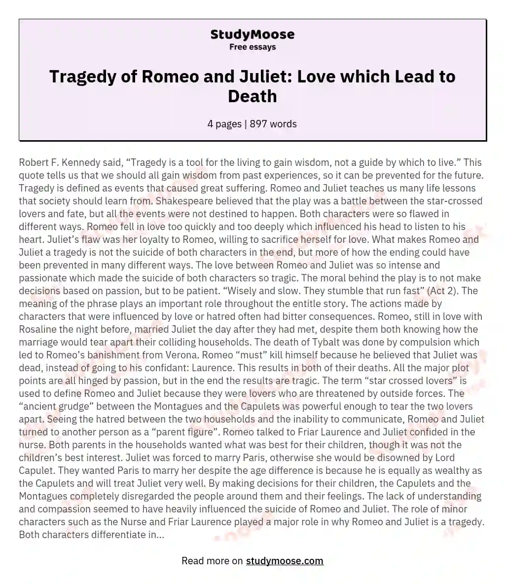 the tragedy of romeo and juliet essay