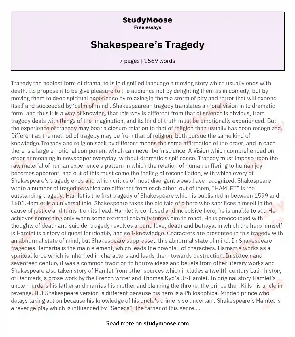 Shakespeare’s Tragedy essay