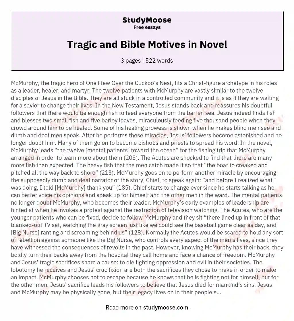 Tragic and Bible Motives in Novel essay