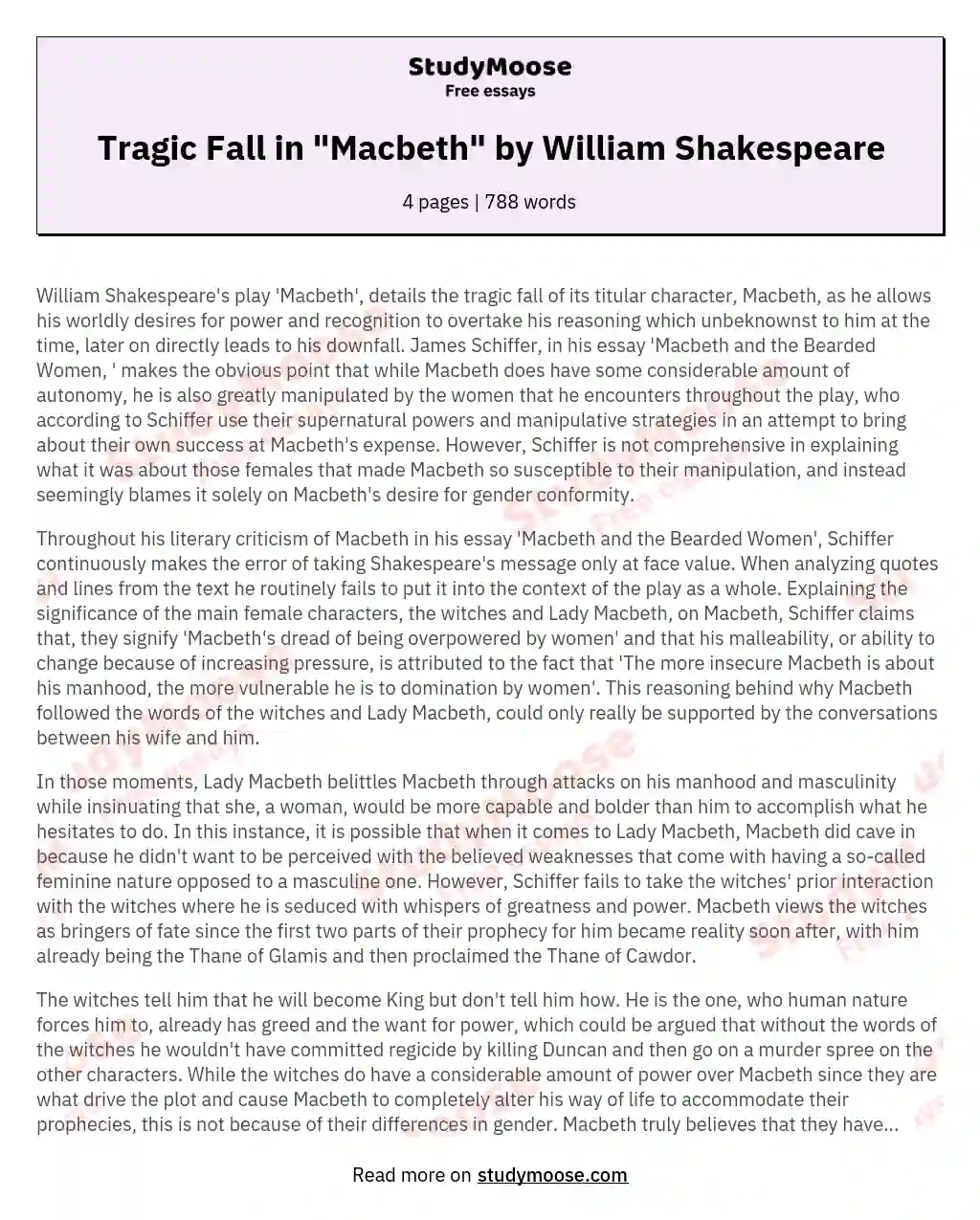 Tragic Fall in "Macbeth" by William Shakespeare essay